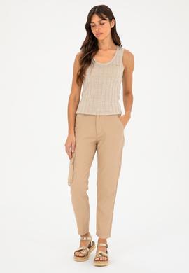 Kadın Kum Carrot Hight Waist Kanvas Pantolon - 50282581051