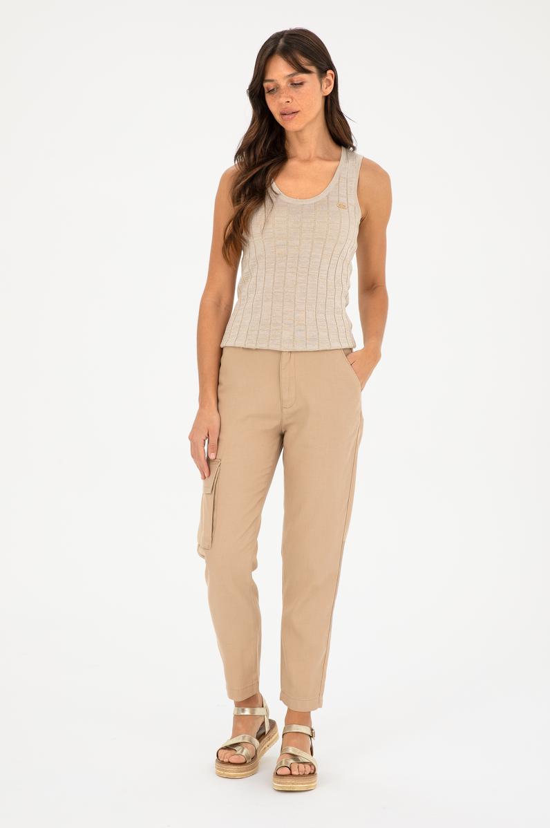 Kadın Kum Carrot Hight Waist Kanvas Pantolon