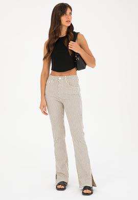 Kadın Beyaz Çizgili Straight Fit Jean Pantolon