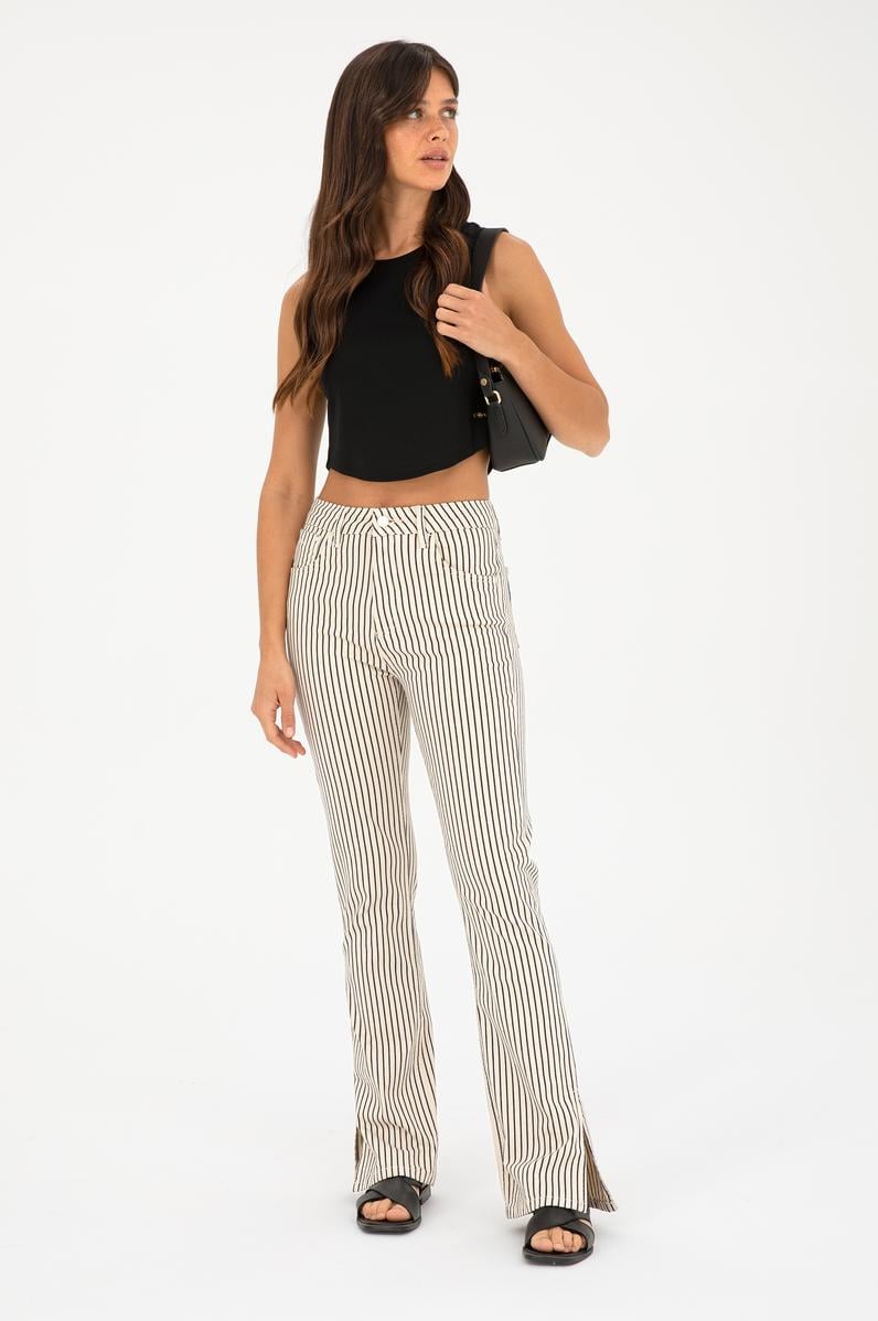 Kadın Beyaz Çizgili Straight Fit Jean Pantolon