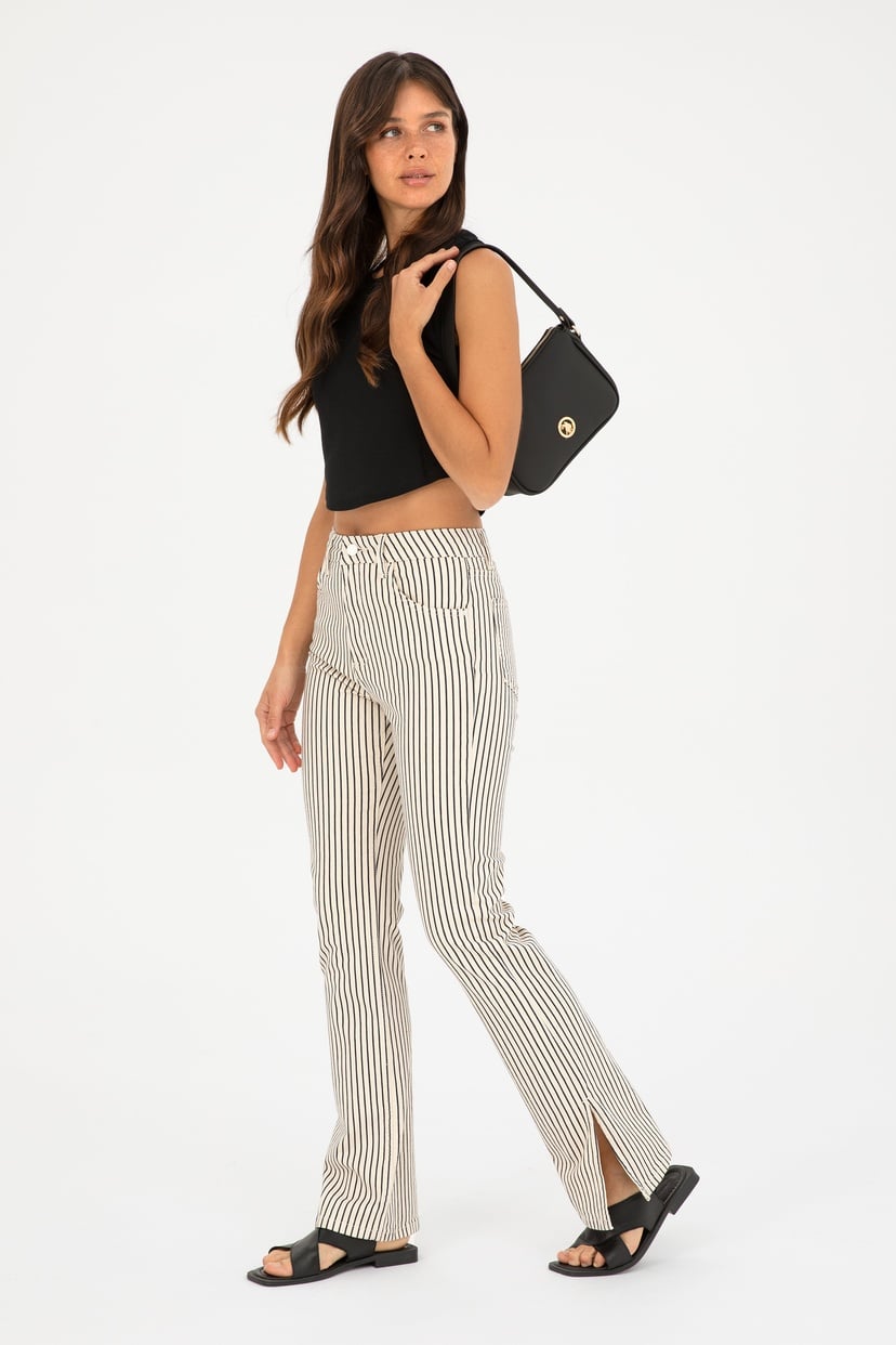 Kadın Beyaz Çizgili Straight Fit Jean Pantolon