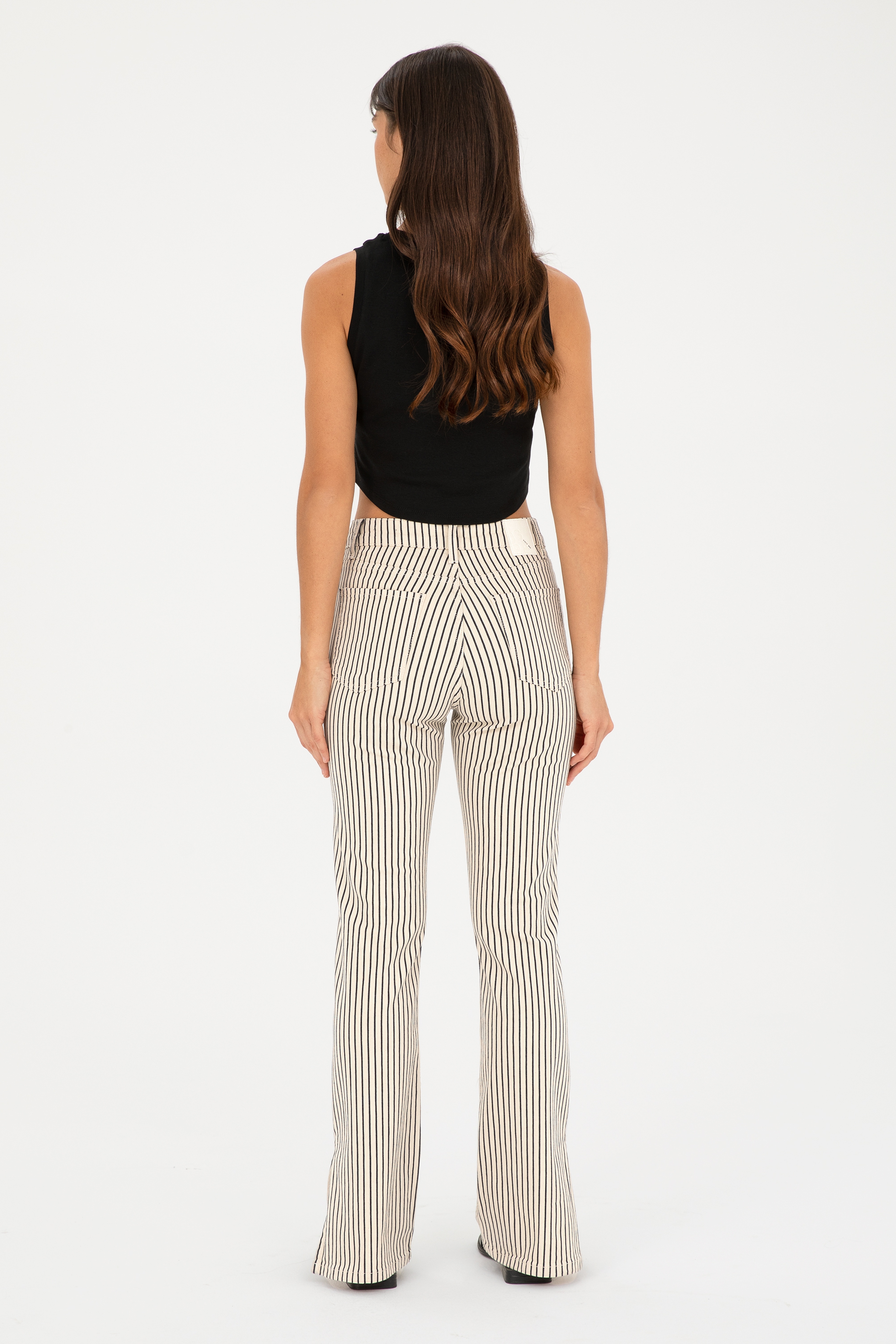 Kadın Beyaz Çizgili Straight Fit Jean Pantolon