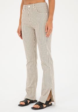 Kadın Beyaz Çizgili Straight Fit Jean Pantolon - 50282656001