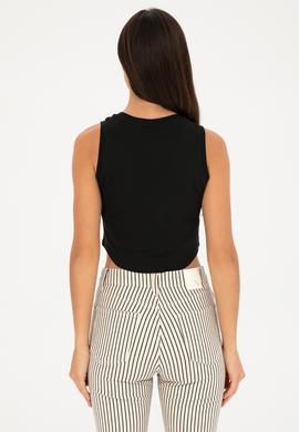 Kadın Siyah Bsiklet Yaka Crop Basic Tişört - 50288570015