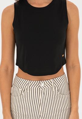 Kadın Siyah Bsiklet Yaka Crop Basic Tişört - 50288570015