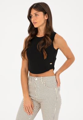 Kadın Siyah Bsiklet Yaka Crop Basic Tişört - 50288570015