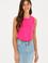 Kadın Fuşya Bisiklet Yaka Crop Basic Tişört