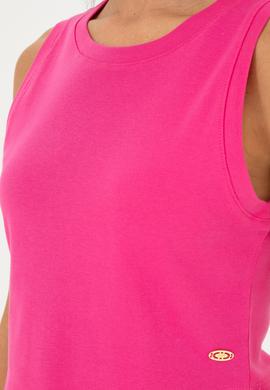 Kadın Fuşya Bisiklet Yaka Crop Basic Tişört - 50288570023