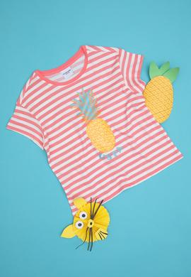 Kız Çocuk Neon Pembe Bisiklet Yaka Tişört - 50288440008