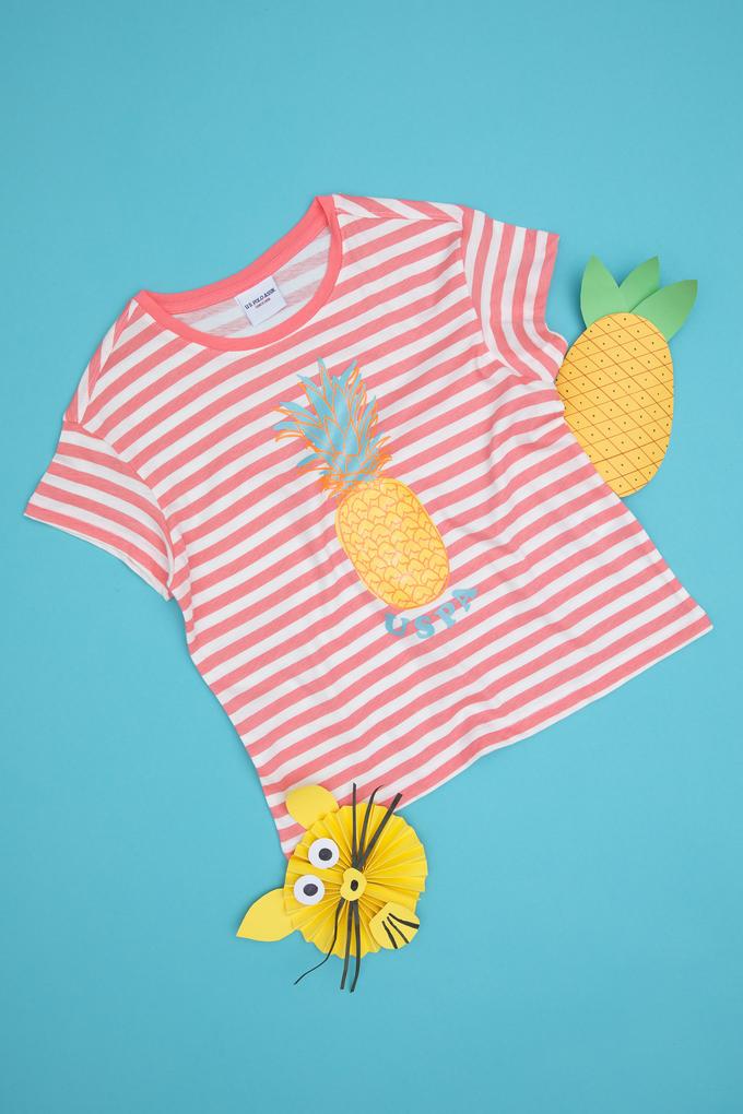 Kız Çocuk Neon Pembe Bisiklet Yaka Tişört