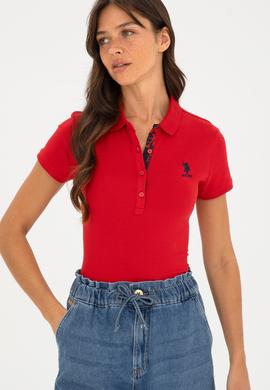 Kadın Kırmızı Basic Polo Yaka Tişört - 50280060140