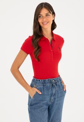 Kadın Kırmızı Basic Polo Yaka Tişört - 50280060140