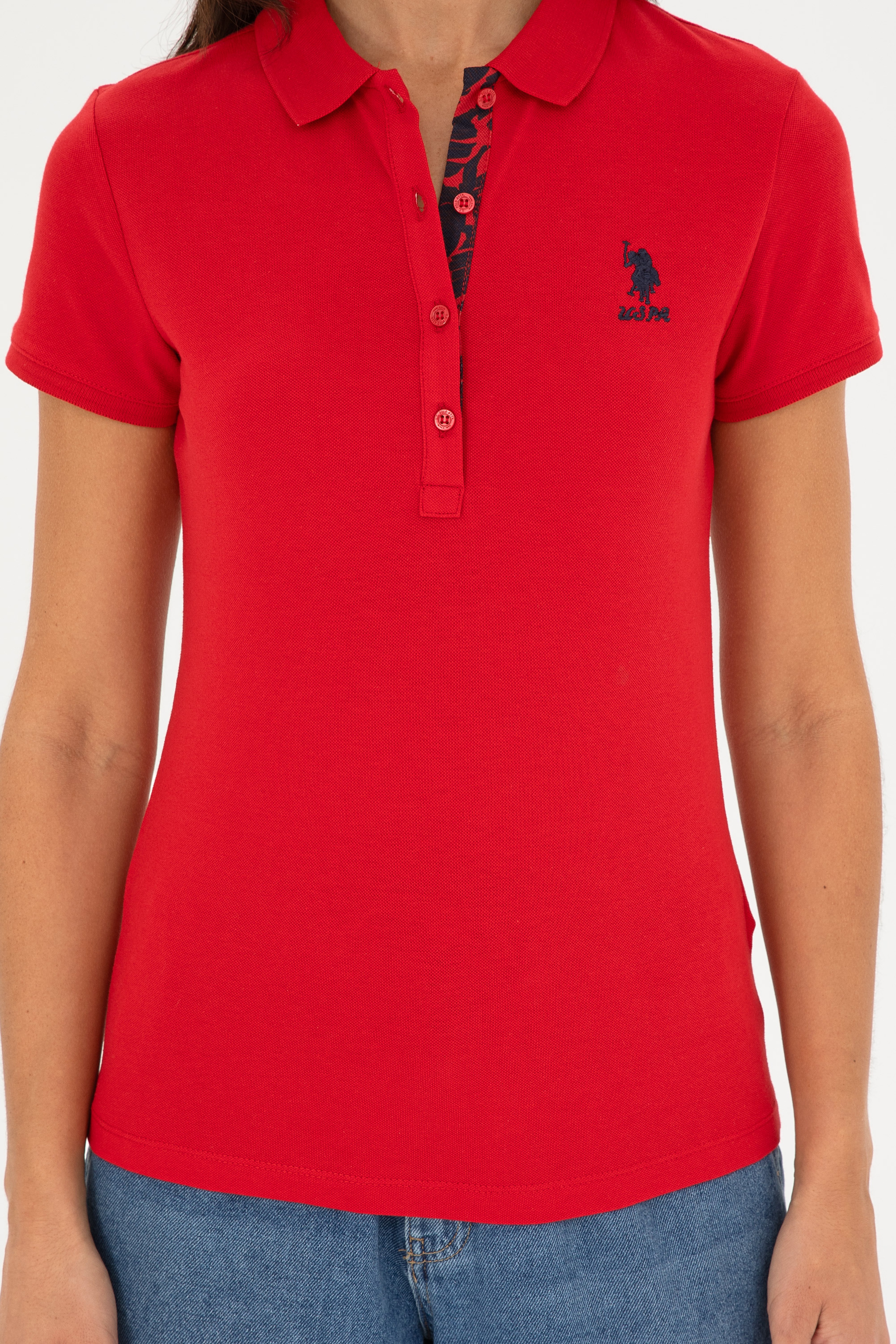 Kadın Kırmızı Basic Polo Yaka Tişört - Image 6