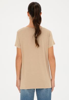 Kadın Açık Haki V Yaka Basic Tişört - 50280019046