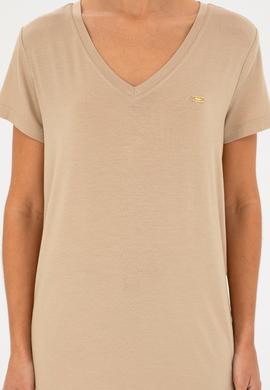 Kadın Açık Haki V Yaka Basic Tişört - 50280019046