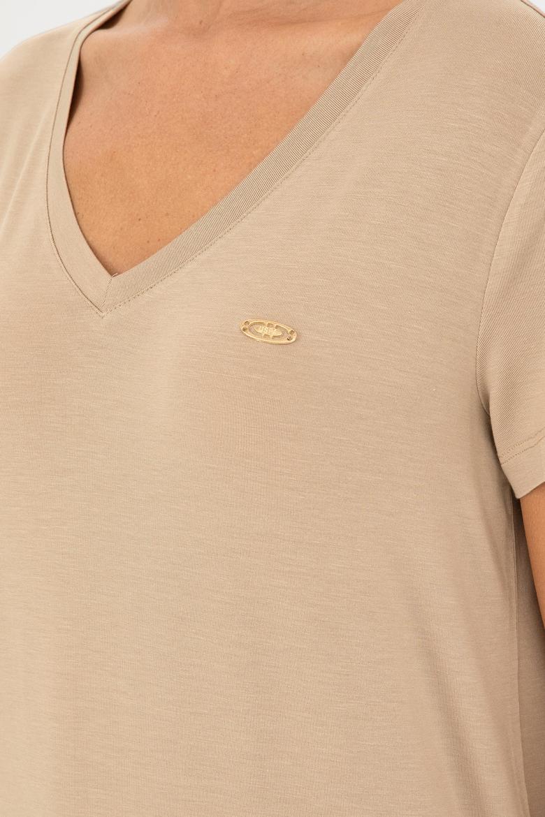 Kadın Açık Haki V Yaka Basic Tişört - 50280019046