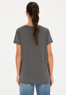 Kadın Antrasit V Yaka Basic Tişört - 50280019193