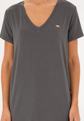 Kadın Antrasit V Yaka Basic Tişört - 50280019193
