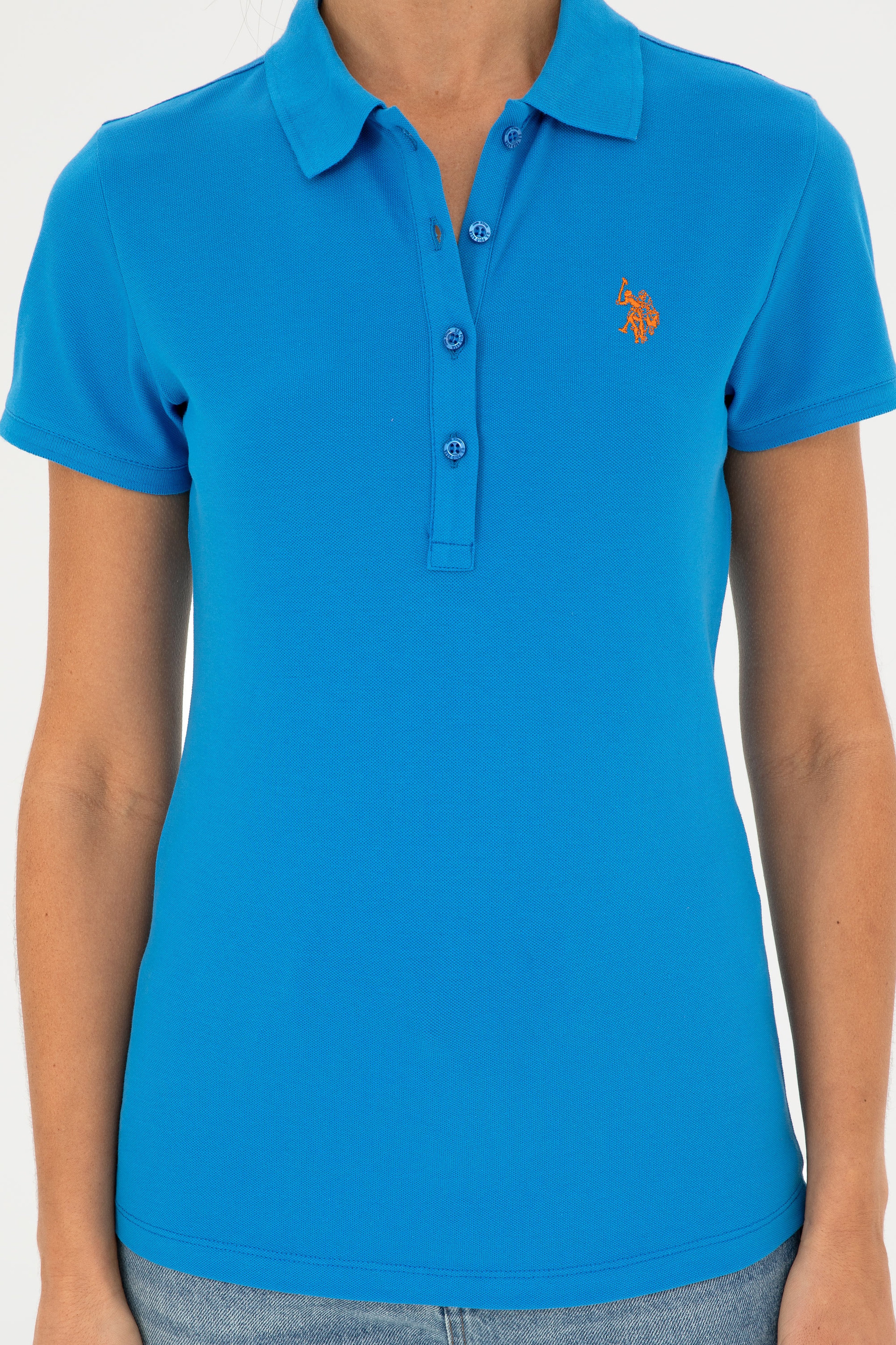 Kadın Saks Basic Polo Yaka Tişört - Image 6