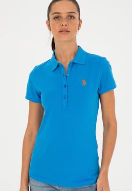 Kadın Saks Basic Polo Yaka Tişört - 50280057037