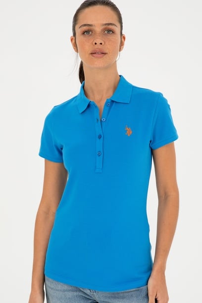 Kadın Saks Basic Polo Yaka Tişört