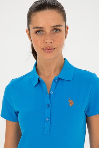 Kadın Saks Basic Polo Yaka Tişört