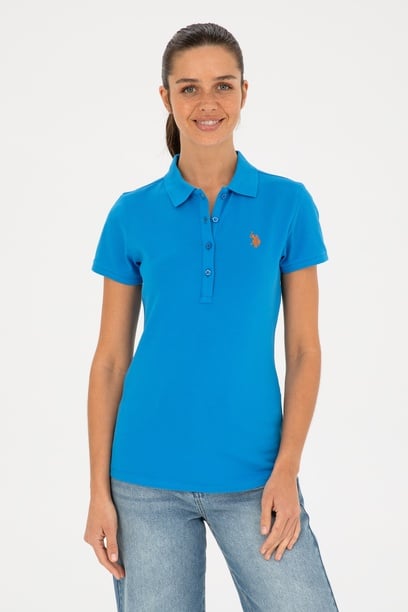 Kadın Saks Basic Polo Yaka Tişört