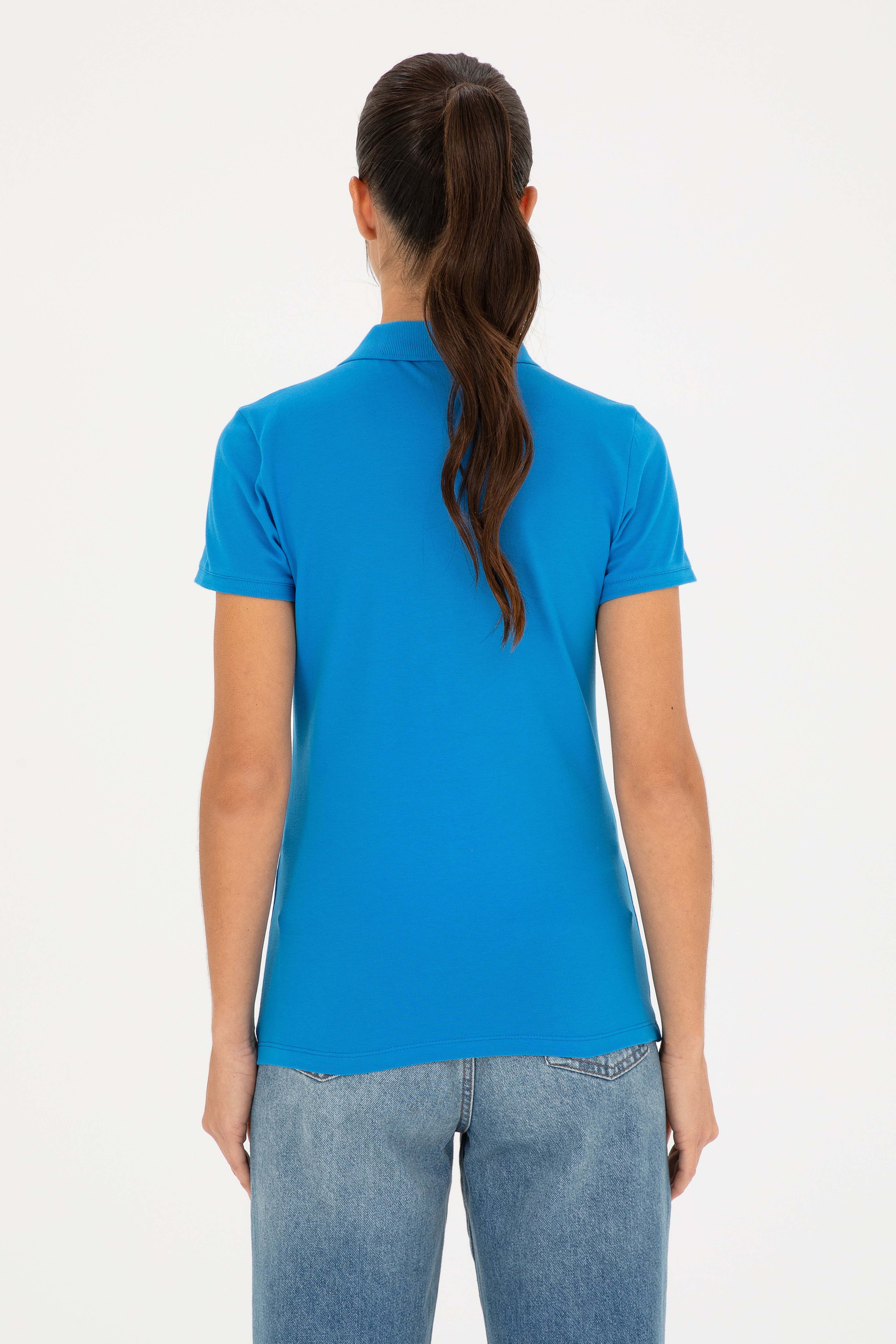 Kadın Saks Basic Polo Yaka Tişört - Image 5