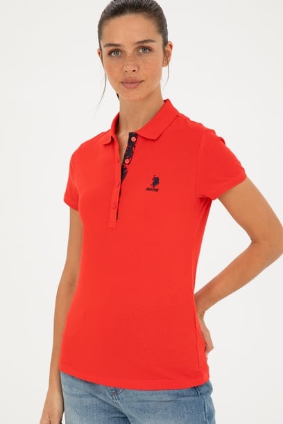 Kadın Kırmızı Basic Polo Yaka Tişört