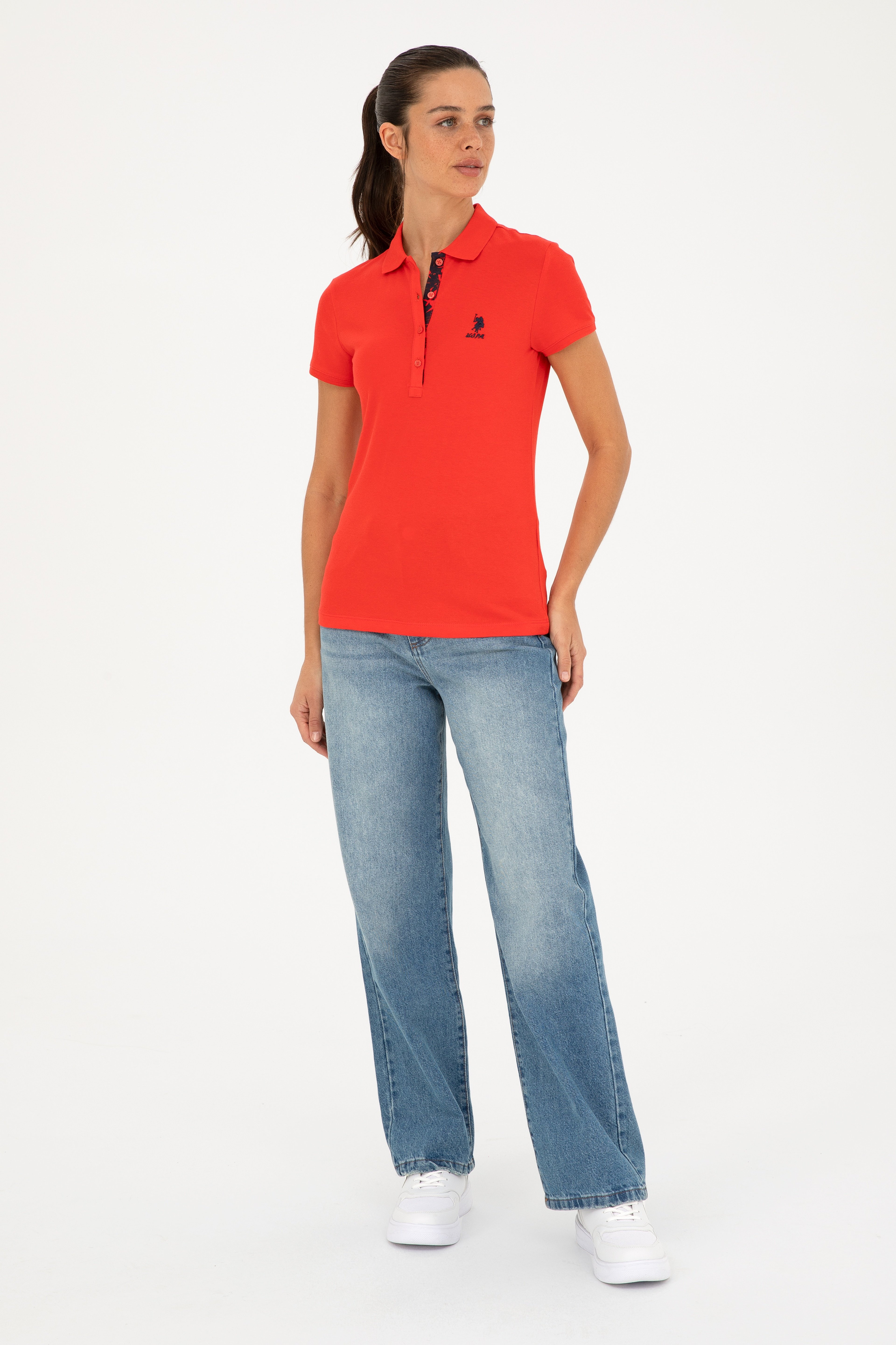 Kadın Kırmızı Basic Polo Yaka Tişört