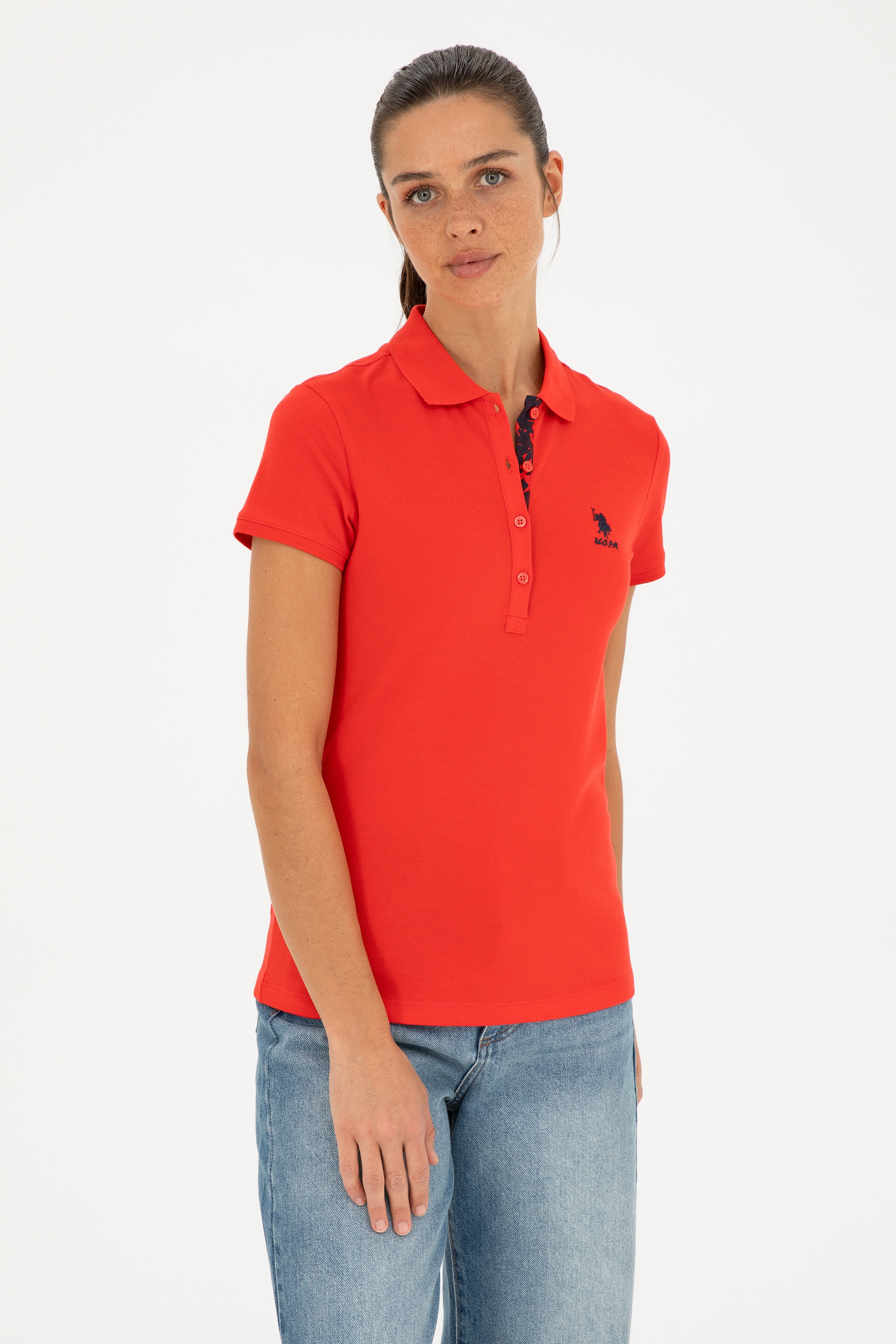 Kadın Kırmızı Basic Polo Yaka Tişört