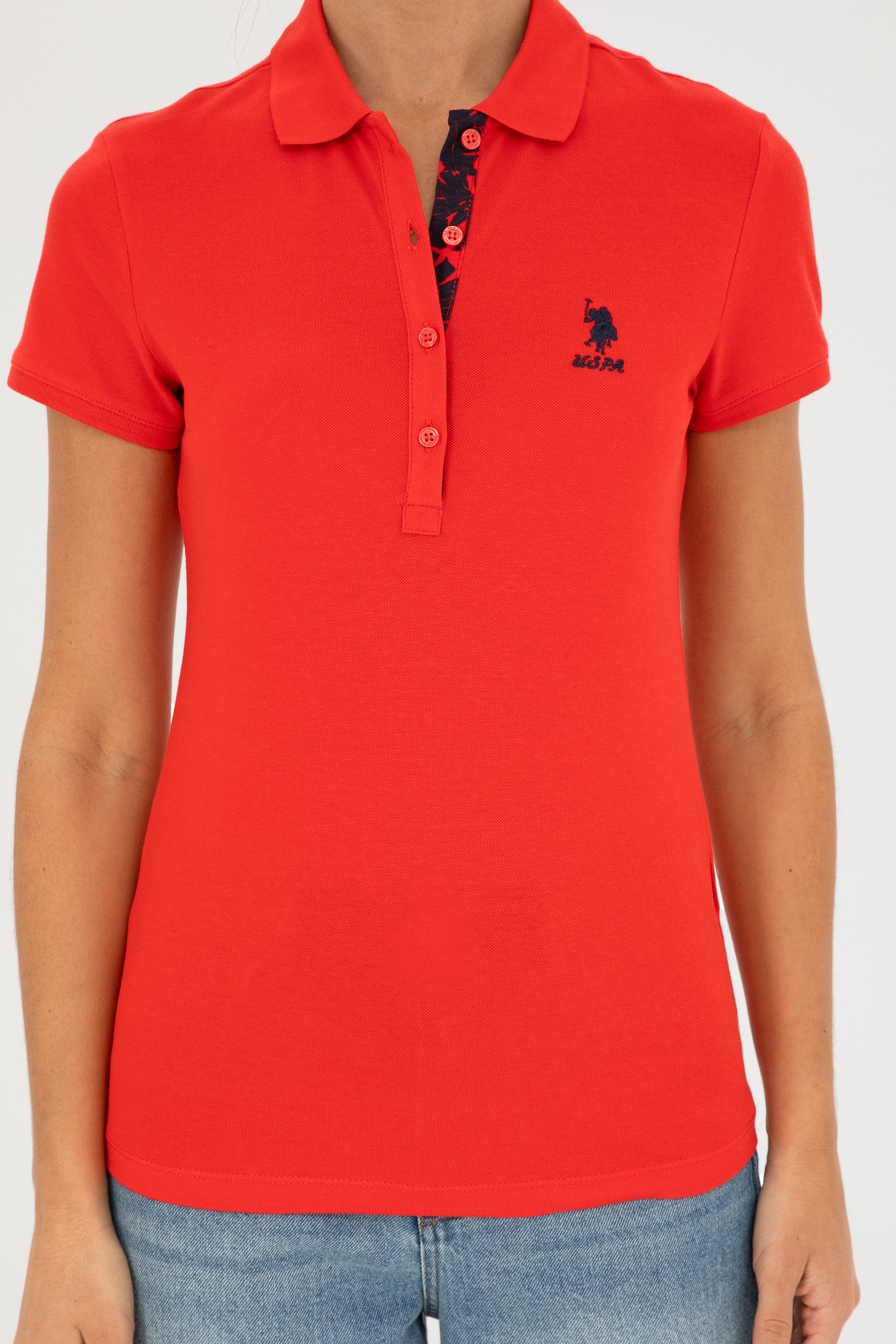 Kadın Kırmızı Basic Polo Yaka Tişört