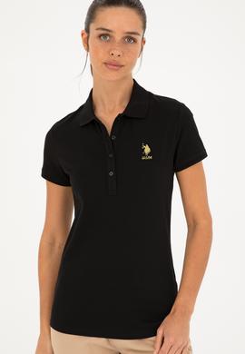 Kadın Siyah Basic Polo Yaka Tişört - 50280065027