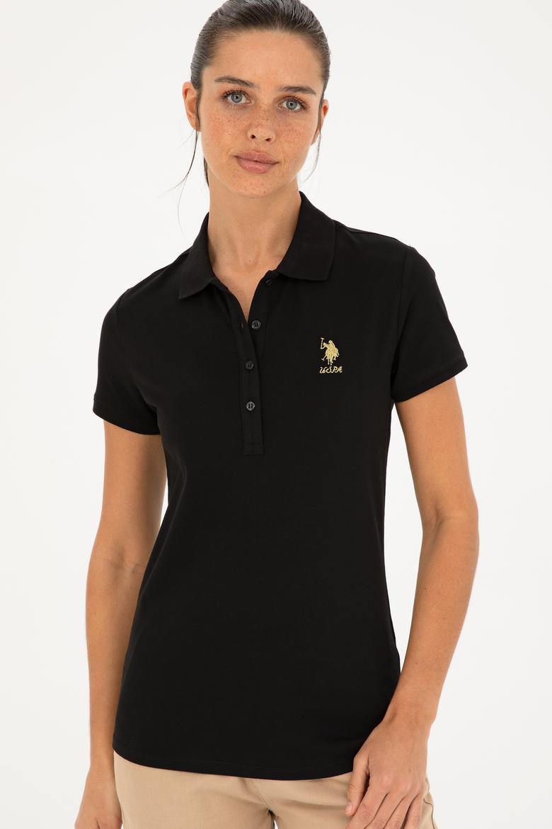 Kadın Siyah Basic Polo Yaka Tişört - 50280065027