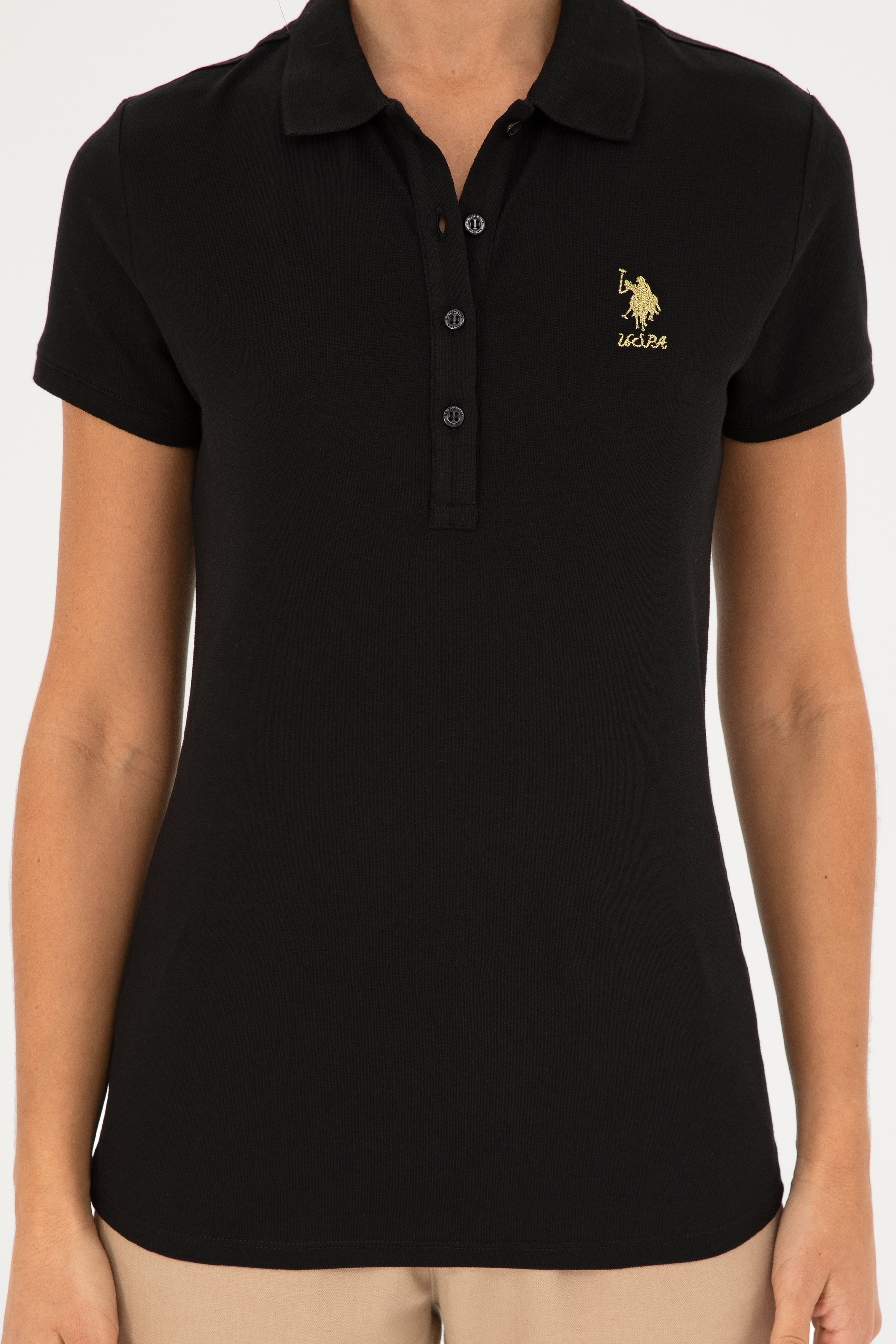 Kadın Siyah Basic Polo Yaka Tişört