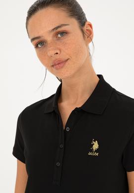 Kadın Siyah Basic Polo Yaka Tişört - 50280065027
