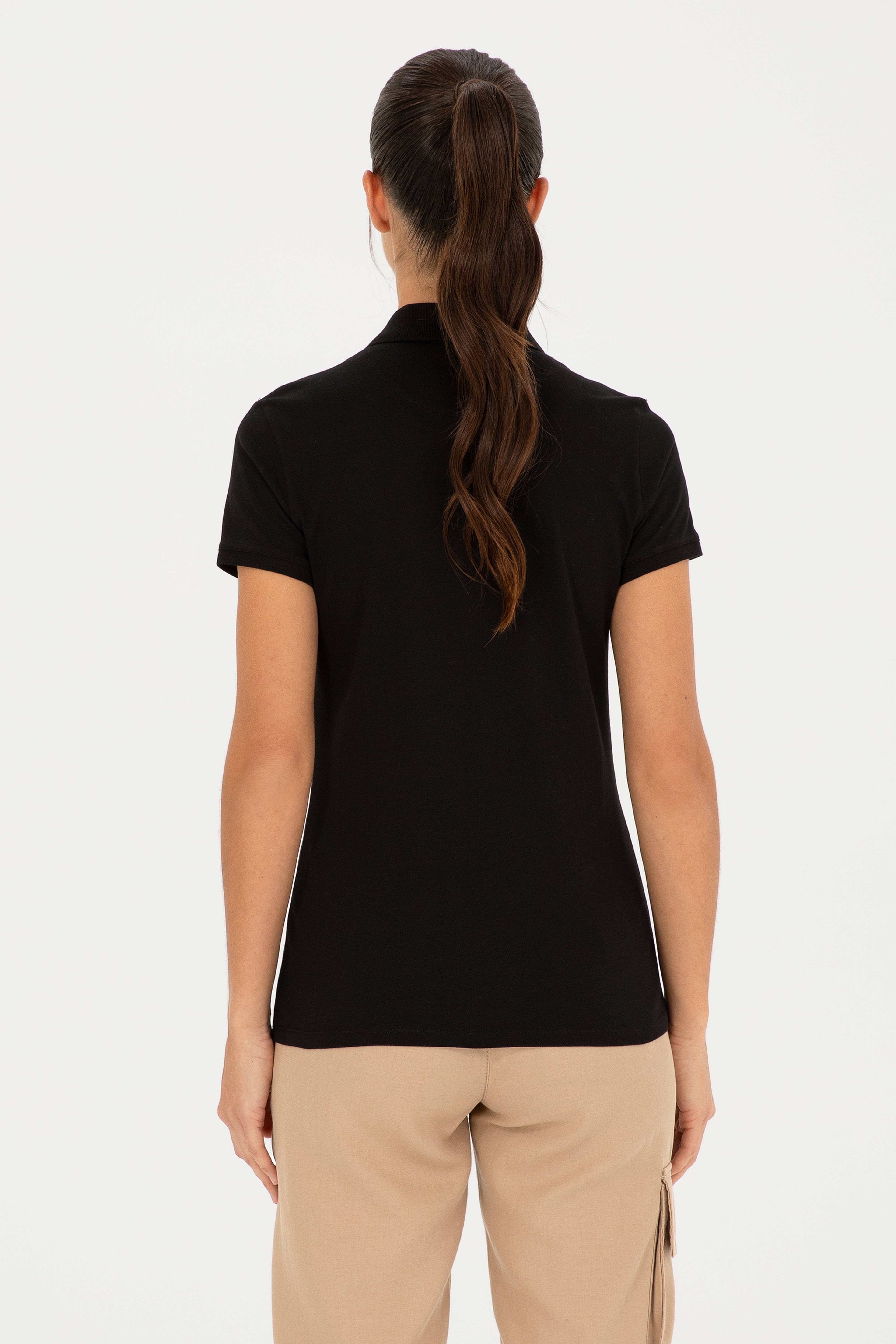 Kadın Siyah Basic Polo Yaka Tişört