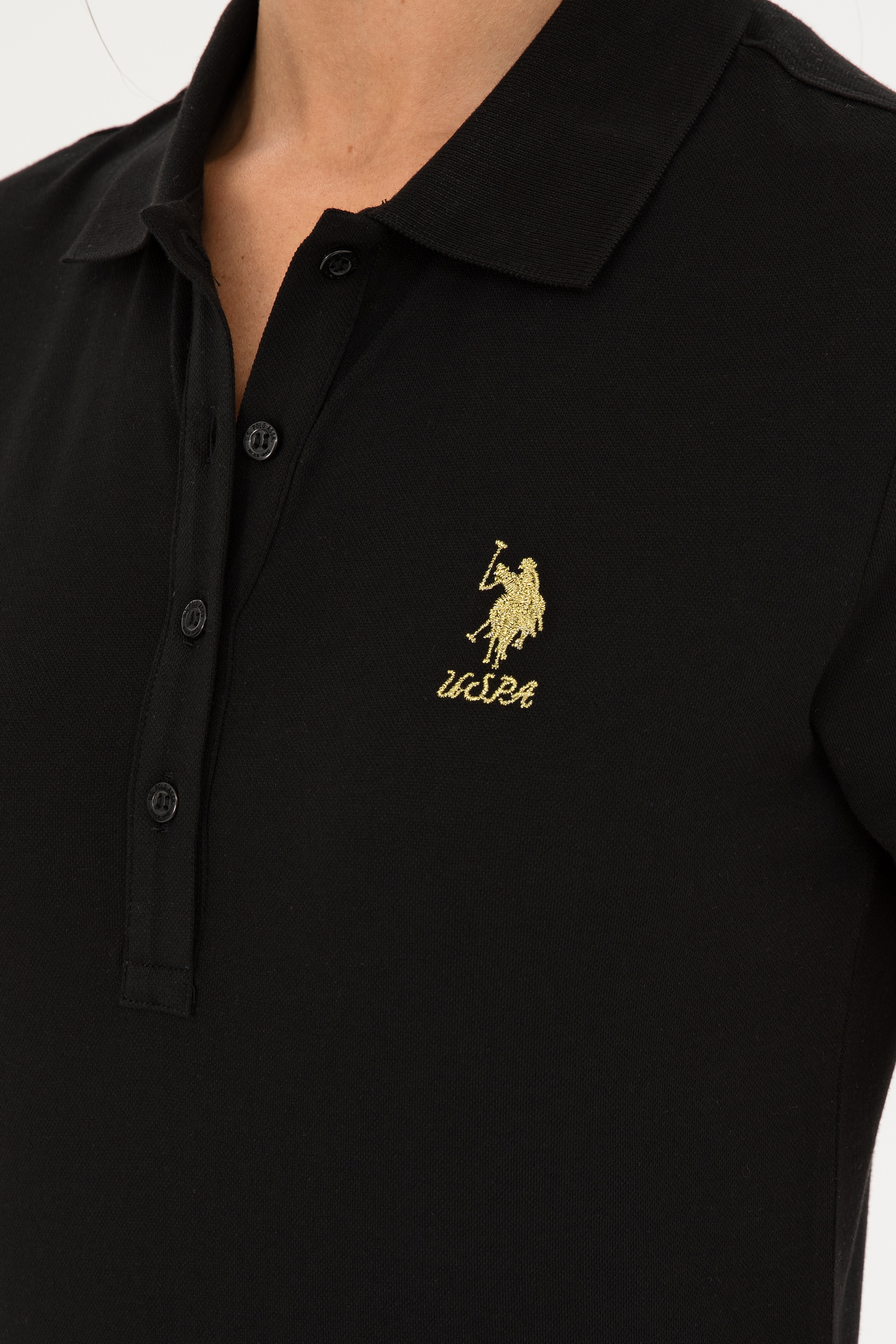 Kadın Siyah Basic Polo Yaka Tişört - Image 7