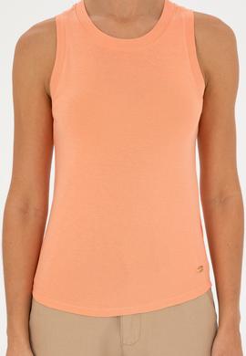 Kadın Somon Bisiklet Yaka Kolsuz Basic Tişört - 50280072066