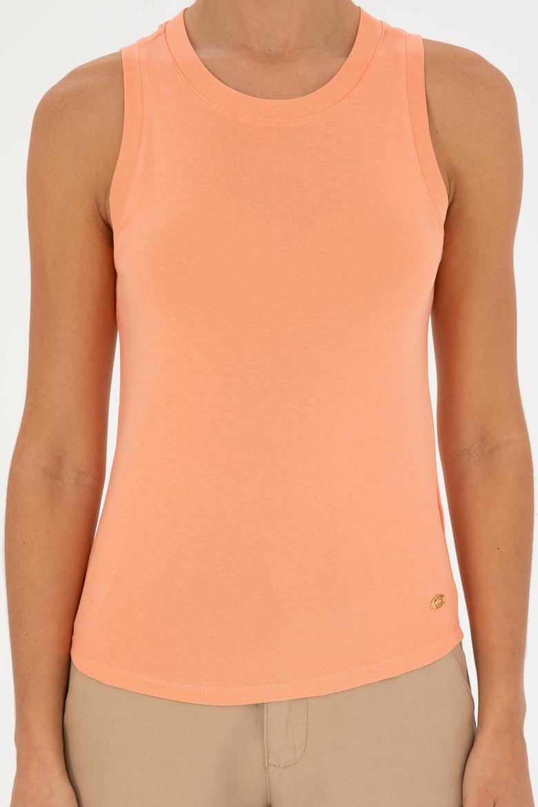 Kadın Somon Bisiklet Yaka Kolsuz Basic Tişört - 50280072066