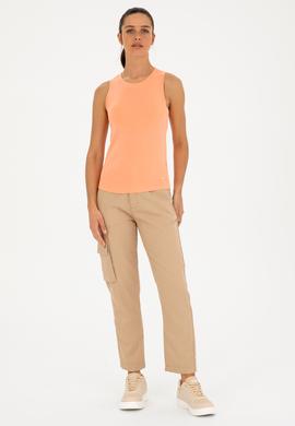 Kadın Somon Bisiklet Yaka Kolsuz Basic Tişört - 50280072066