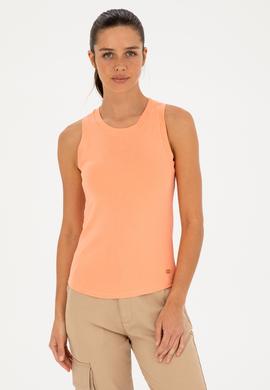 Kadın Somon Bisiklet Yaka Kolsuz Basic Tişört - 50280072066