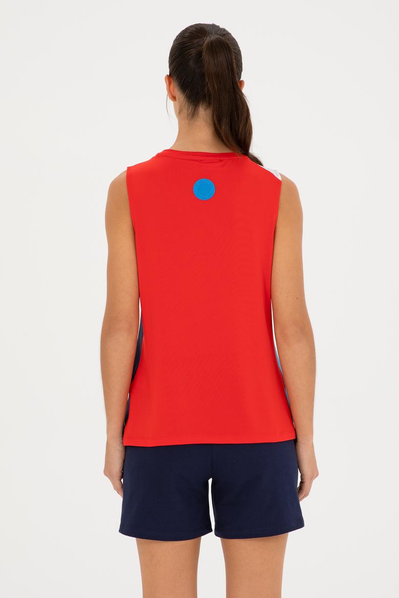 Kadın Kırmızı Kolsuz Bisiklet Yaka Tişört - 50284345015