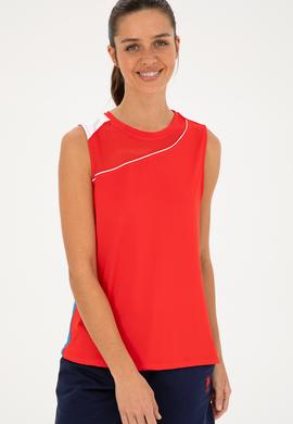 Kadın Kırmızı Kolsuz Bisiklet Yaka Tişört - 50284345015