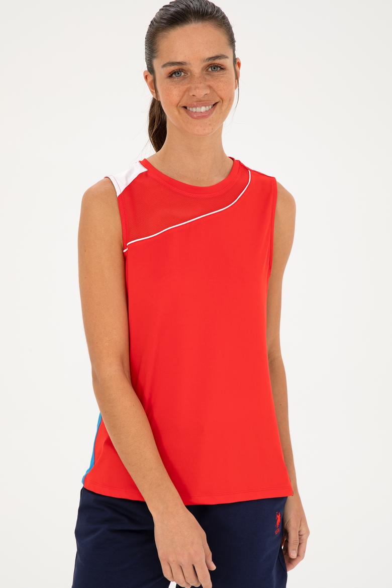 Kadın Kırmızı Kolsuz Bisiklet Yaka Tişört - 50284345015