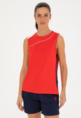 Kadın Kırmızı Kolsuz Bisiklet Yaka Tişört - 50284345015