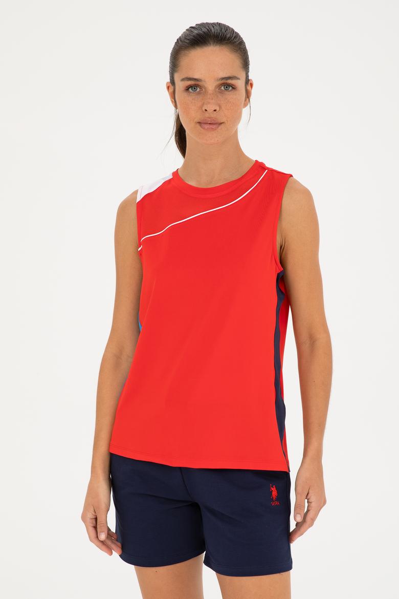 Kadın Kırmızı Kolsuz Bisiklet Yaka Tişört