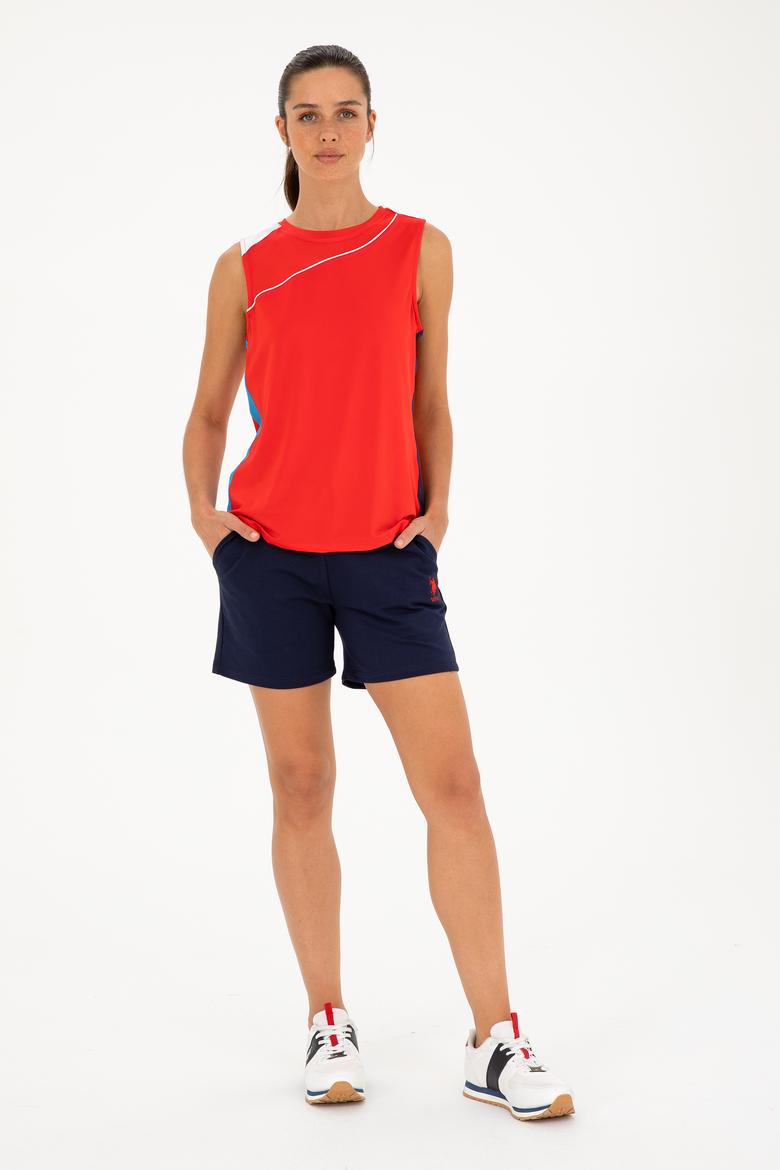 Kadın Kırmızı Kolsuz Bisiklet Yaka Tişört - 50284345015