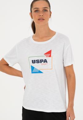 Kadın Beyaz Bisiklet Yaka Tişört - 50284350006