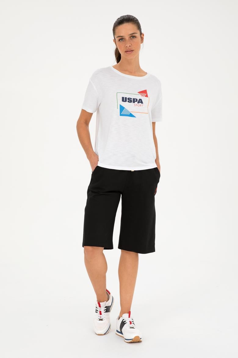 Kadın Beyaz Bisiklet Yaka Tişört - 50284350006